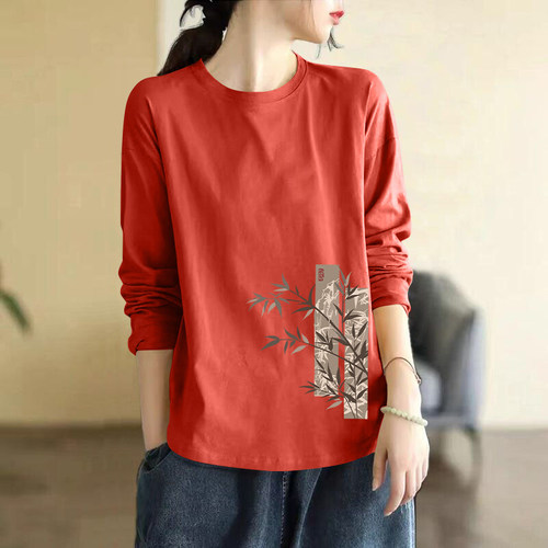 100%纯棉长袖t恤女打底上衣秋