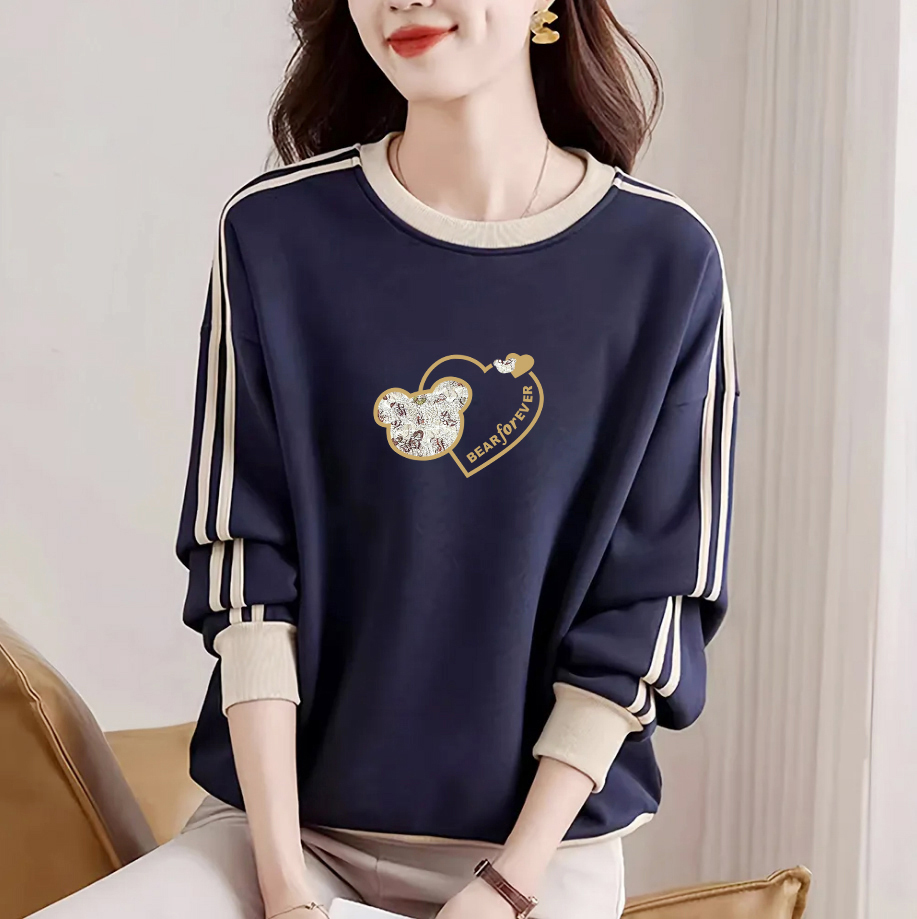 纯棉长袖印花拼色卫衣女新款