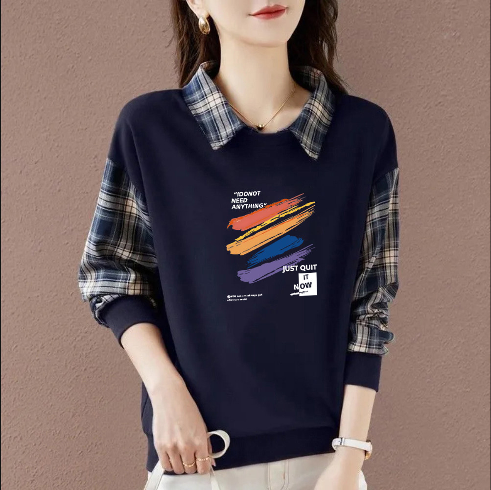 纯棉时尚POLO领长袖卫衣女