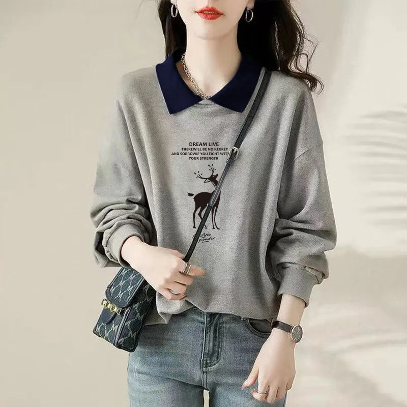 纯棉长袖POLO翻领卫衣女