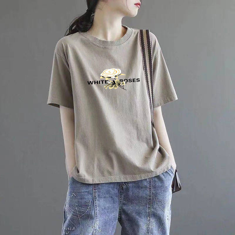 清仓捡漏夏季纯棉印花短袖上衣女