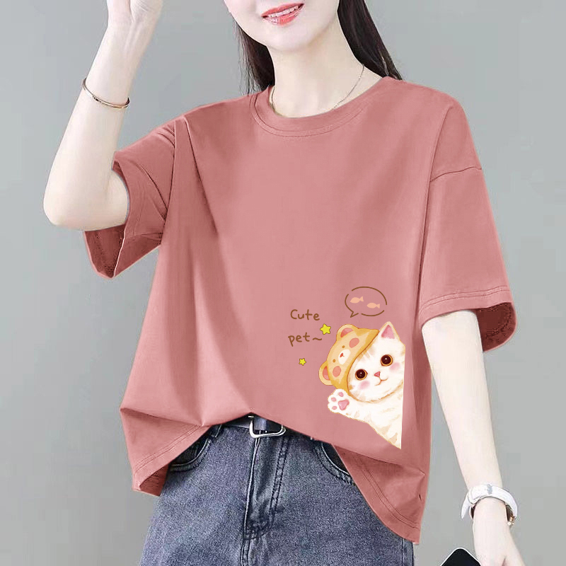 纯棉时尚印花短袖t恤女