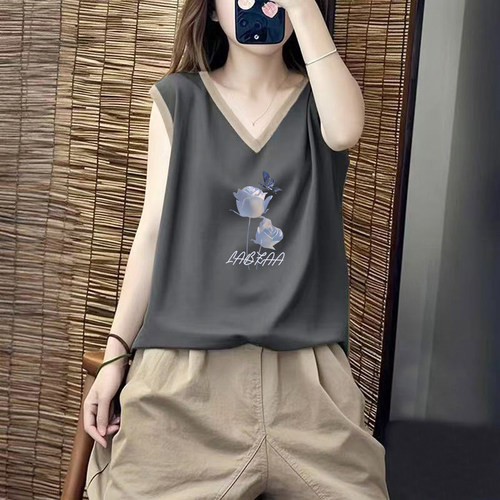 100%纯棉时尚V领撞色t恤女