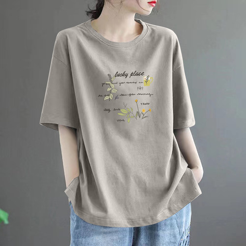 100%纯棉印花短袖t恤女夏季