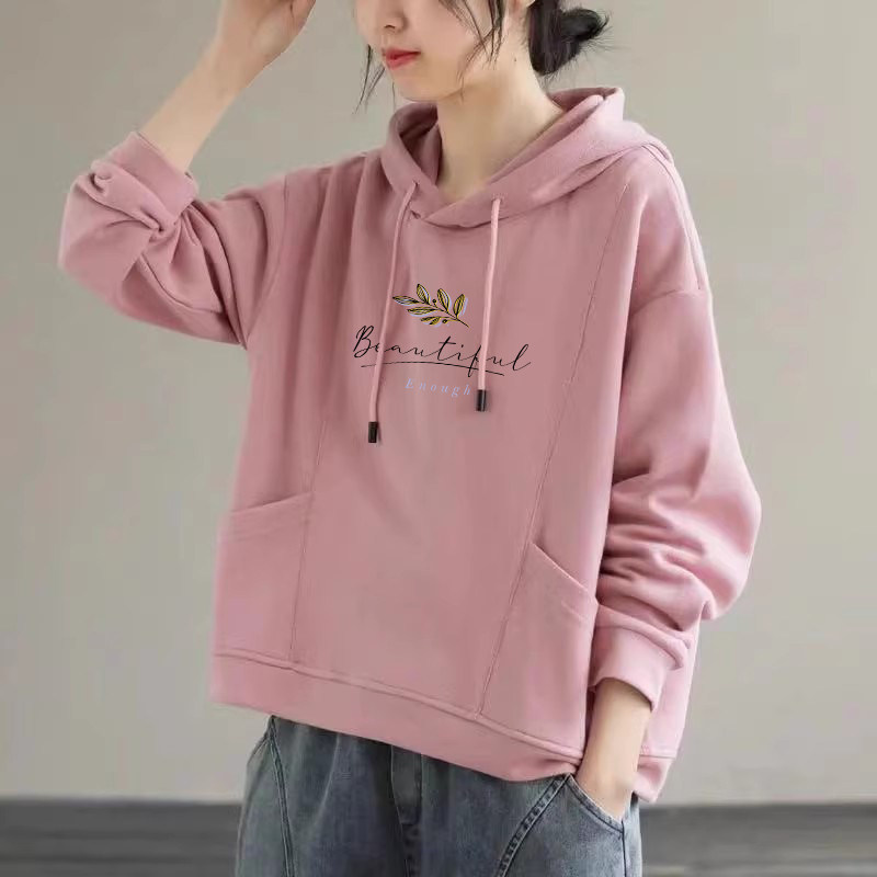 纯棉长袖连帽卫衣女上衣