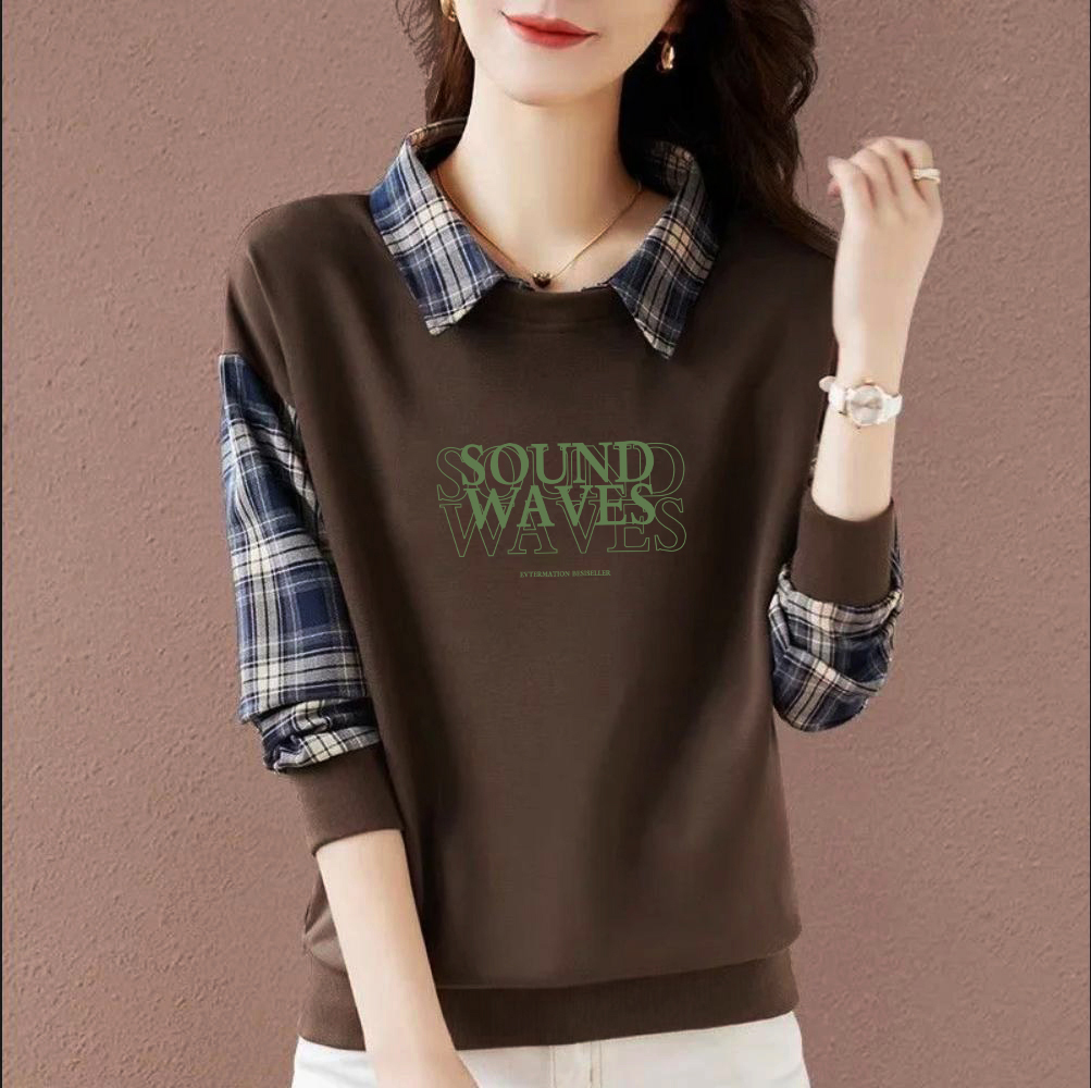 纯棉时尚翻领长袖卫衣女