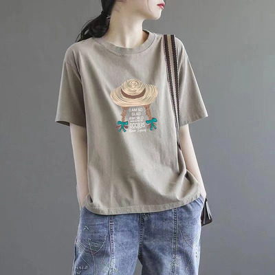100%纯棉印花短袖t恤女