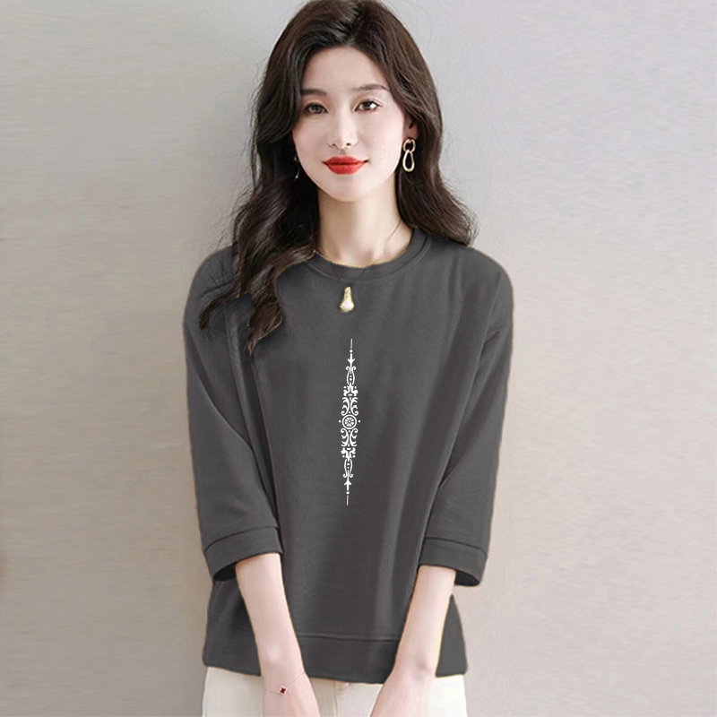 外贸女装纯棉圆领七分袖上衣T恤