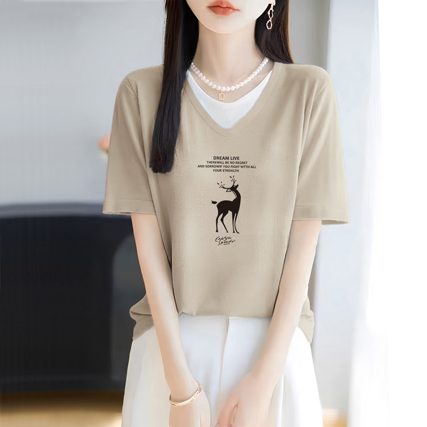 100%纯棉假两件短袖t恤女