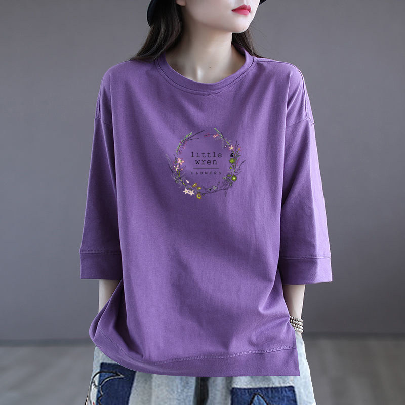 통관 누출 고급 브랜드 캐비닛 대외 무역 여성 캐주얼 슬리밍 7부 ??소매 탑 여름 슬리밍 코튼 티셔츠