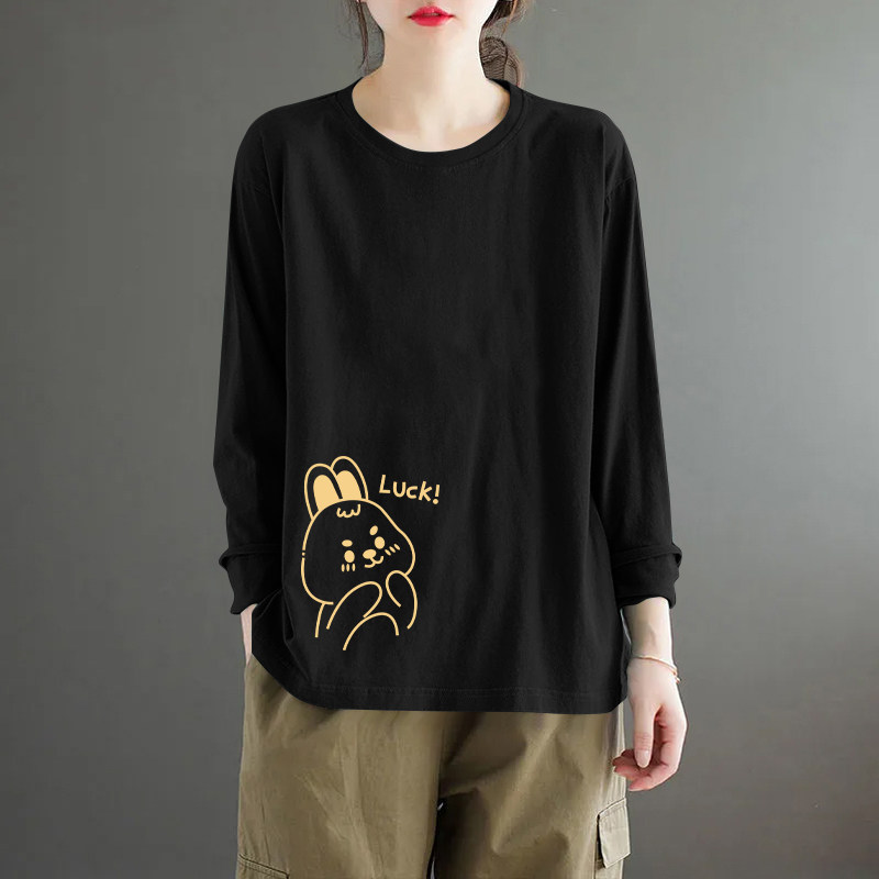 品牌出口外贸100%纯棉长袖印花t恤女春秋款百搭显瘦休闲打单上衣