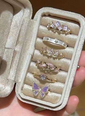 轻奢冰川超显白锆石蓝色戒指女小众设计食指戒简约高级感摆摊饰品