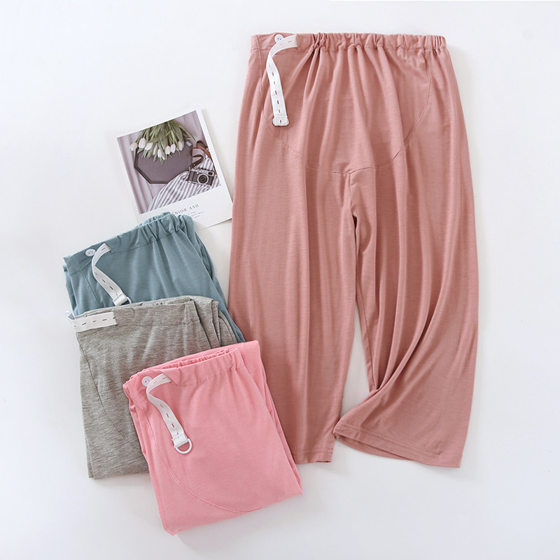 秋孕妇睡裤七分裤短裤莫代尔薄款宽松可调节阔腿家居裤可外穿图片