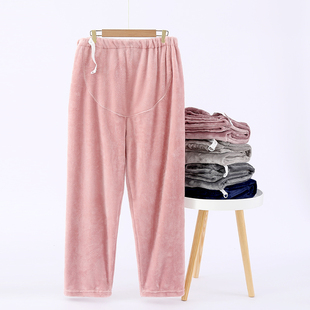 加厚家居裤 珊瑚绒孕妇睡裤 加绒长裤 法兰绒大码 托腹可调节 秋女冬季