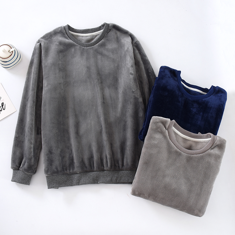 冬季法兰绒睡衣男士加厚保暖上衣女士大码珊瑚绒家居服休闲可外穿