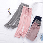 女士长裤 冬季 可外穿 珊瑚绒保暖宽松大码 家居裤 加厚法兰绒睡裤 男士