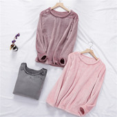 秋冬加厚法兰绒上衣男女单件加绒大码 保暖长袖 圆领家居服外套外穿