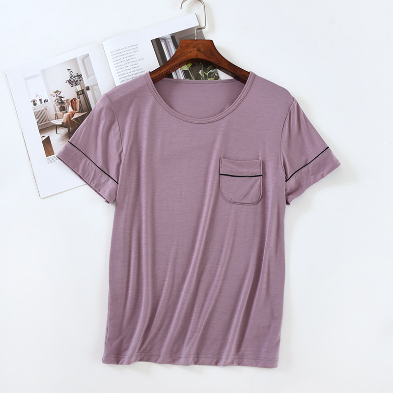 심플한 일본식 여성 모달 반팔 잠옷 홈웨어 탑 루즈하고 다재다능하며 캐주얼하고 야외에서 착용 가능 여성 여름