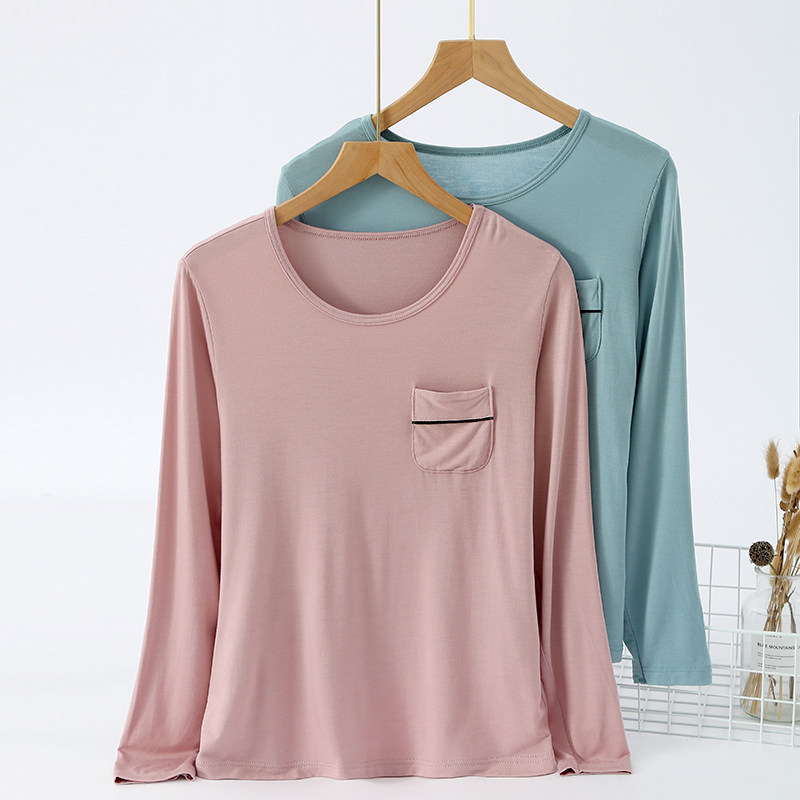 봄과 가을 새 모델 모달 긴 소매 여성 속옷 솔리드 컬러 얇은 대형 가을 옷 느슨하고 다목적 티셔츠 여성상의