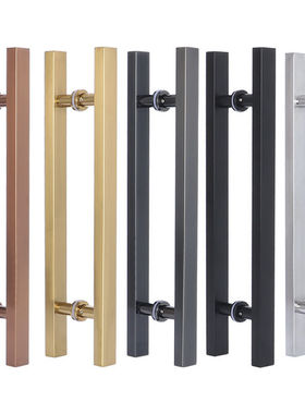 玻璃门拉手不锈钢方管无指纹玫瑰黑钛金色无框推拉大木门把手简约