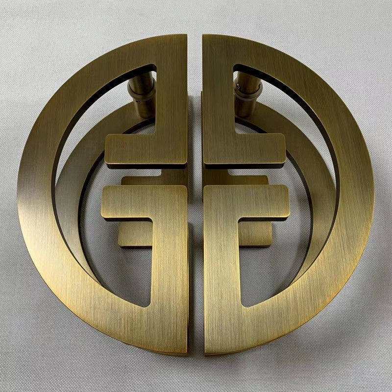 半圆大拉手玻璃门圆形把手新中式复古铜雕大门扶手青古铜实心