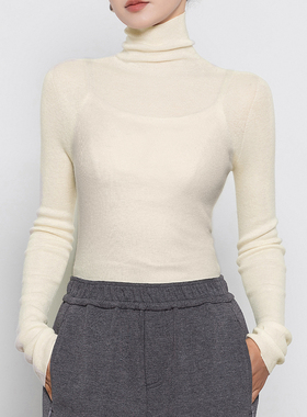 可机洗老钱风堆堆领羊绒针织衫女高领毛衣修身羊毛打底长袖上衣白