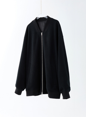 超显瘦大码宽松棒球罗纹领口羊毛针织卫衣外套女情侣装秋冬中长款