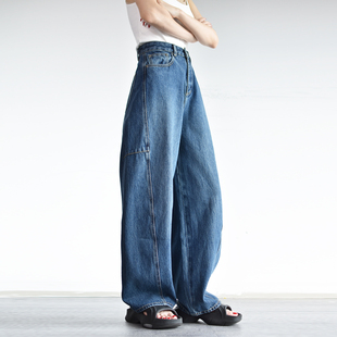 女春秋弯刀裤 进口茧型牛仔裤 日系宽松bf慵懒风高腰复古C 减30 新品