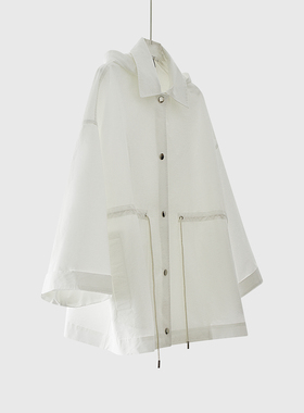 FOR DEMI早春极简风连帽抽绳防风衣外套女小个子短款廓形气质白色