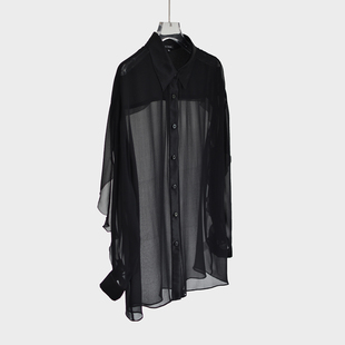 轻奢高级感C 女夏透视薄外套衬衫 养肤真丝自带防晒 100%桑蚕丝衬衫