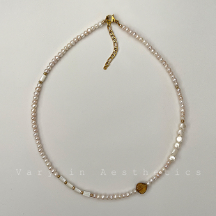 VIA途经天然淡水baby珍珠茶水晶ins小众设计感拼接不褪色锁骨项链