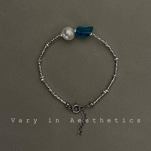 VIA途经天然海蓝宝原石淡水珍珠手链2025春夏新款 拼接手串手饰女