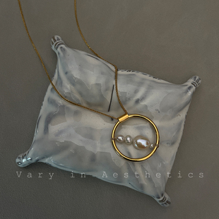 VIA途经ins风天然淡水珍珠钛钢小众原创设计几何简约长款 毛衣链女