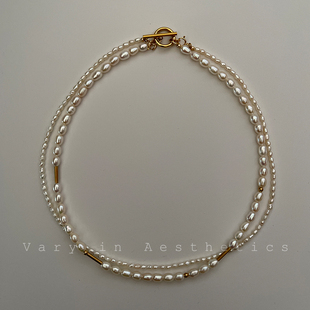 VIA天然淡水真珍珠双层多种叠戴法式 高级感婚礼纱锁骨项链毛衣链