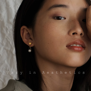 VIA天然淡水珍珠耳环心形甜美气质设计高级感精致钛钢防过敏耳饰