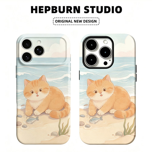 猫抓鱼高级感小众创意适用iPhone171615pro手机壳新款华为mate70小米卡通vivoS19软iqooneo10苹果14findx8