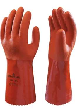 Showa SHO6202 昭和620橙色棉质耐化学手套M号聚氯乙烯涂层
