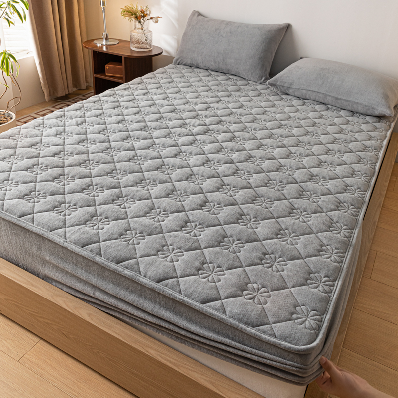 牛奶绒夹棉床笠冬天保暖床垫保护套床罩0.9m2.0米枕套三件套纯色