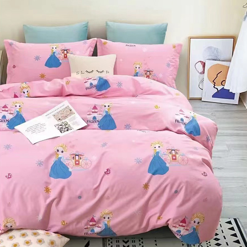 儿童四件套纯全棉艾莎公主女孩卡通床单被套180220床笠1.35米定制