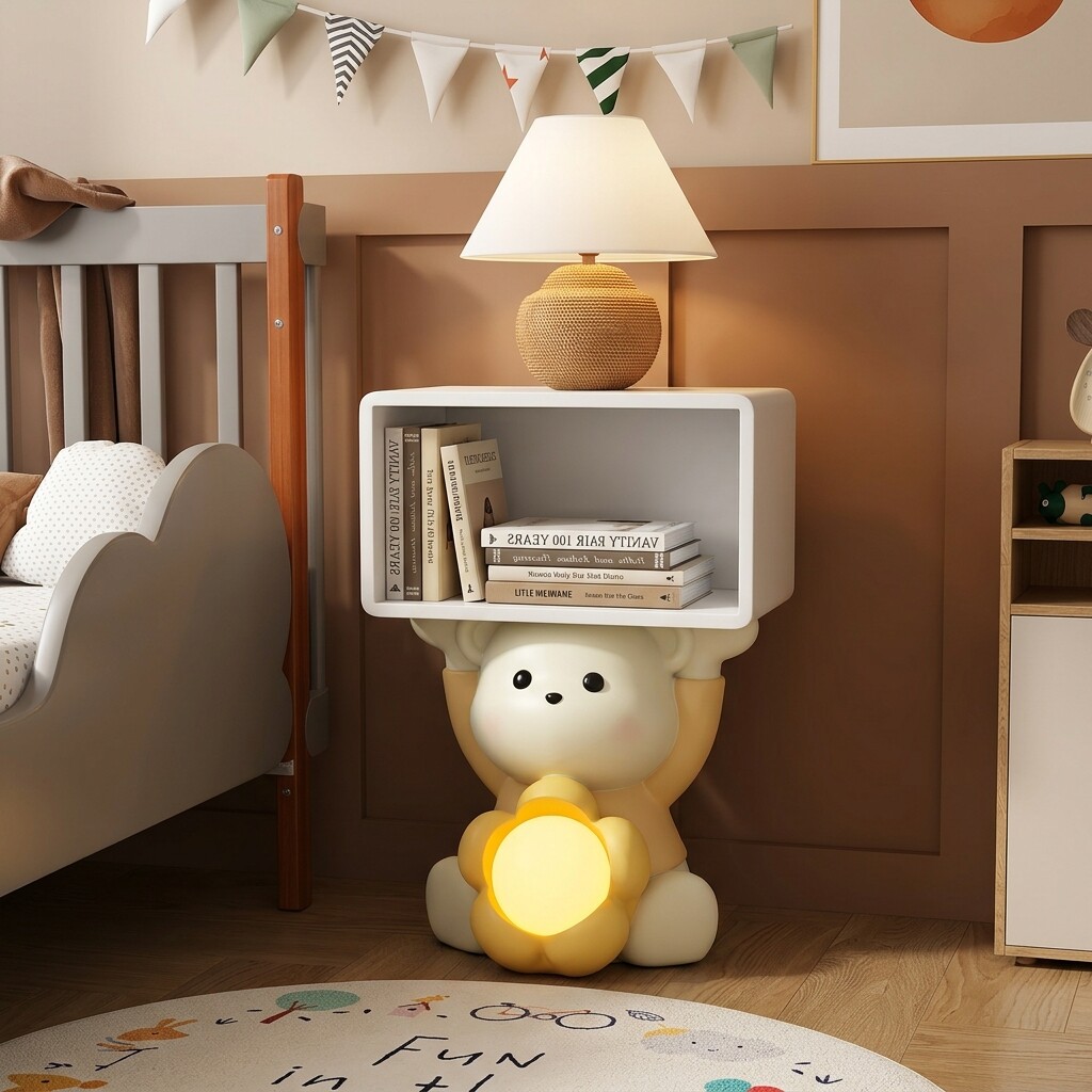 中古风设计感小众创意多功能储物柜儿童房装饰摆件带灯书架置物架