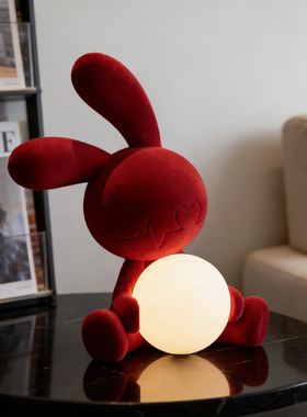 红色兔子台灯摆件卧室床头氛围灯高颜值小夜灯简约现代轻奢装饰品