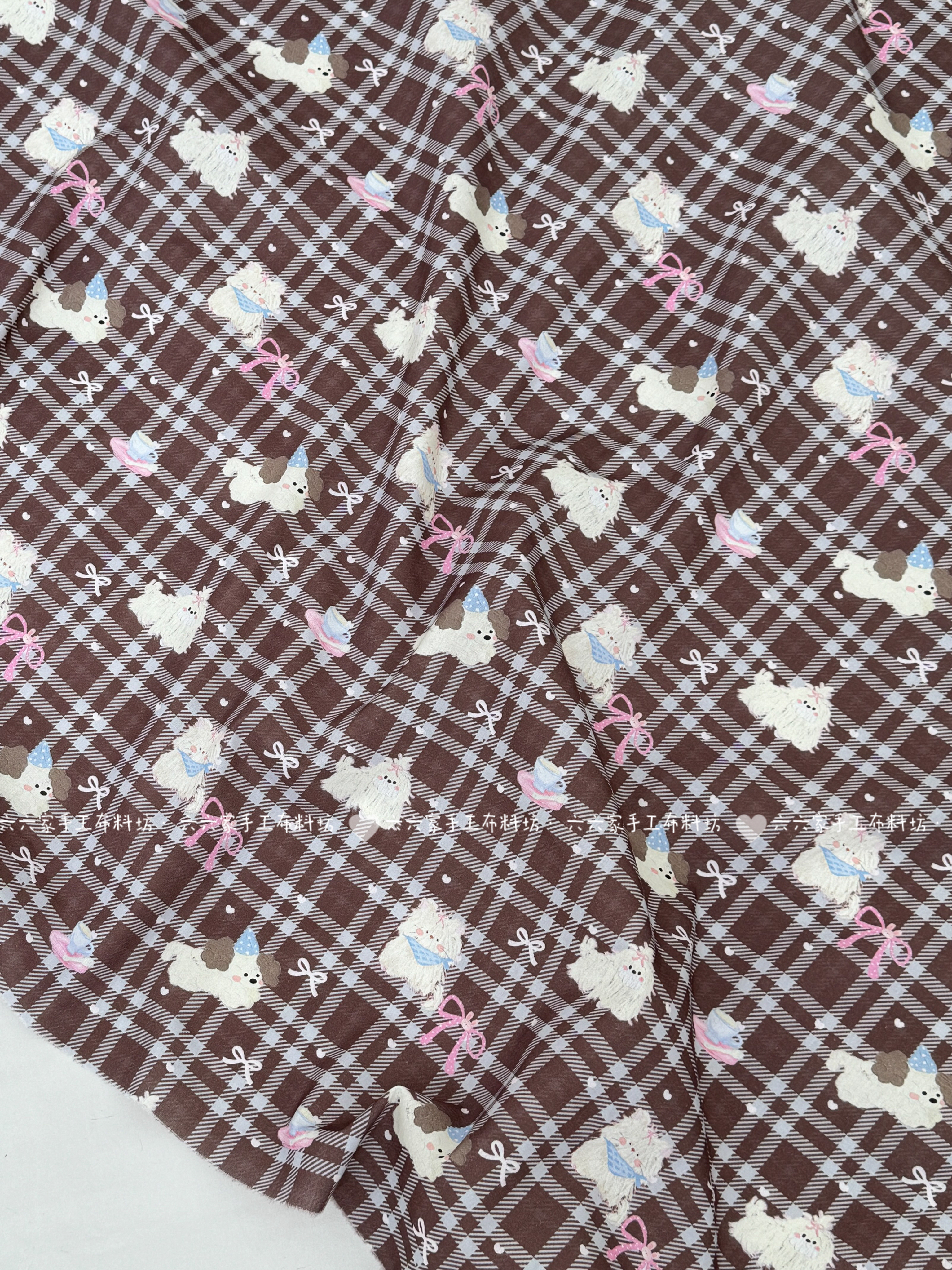 全棉40支印花布料可爱卡通格子小狗布料家居服发饰童装包包diy布