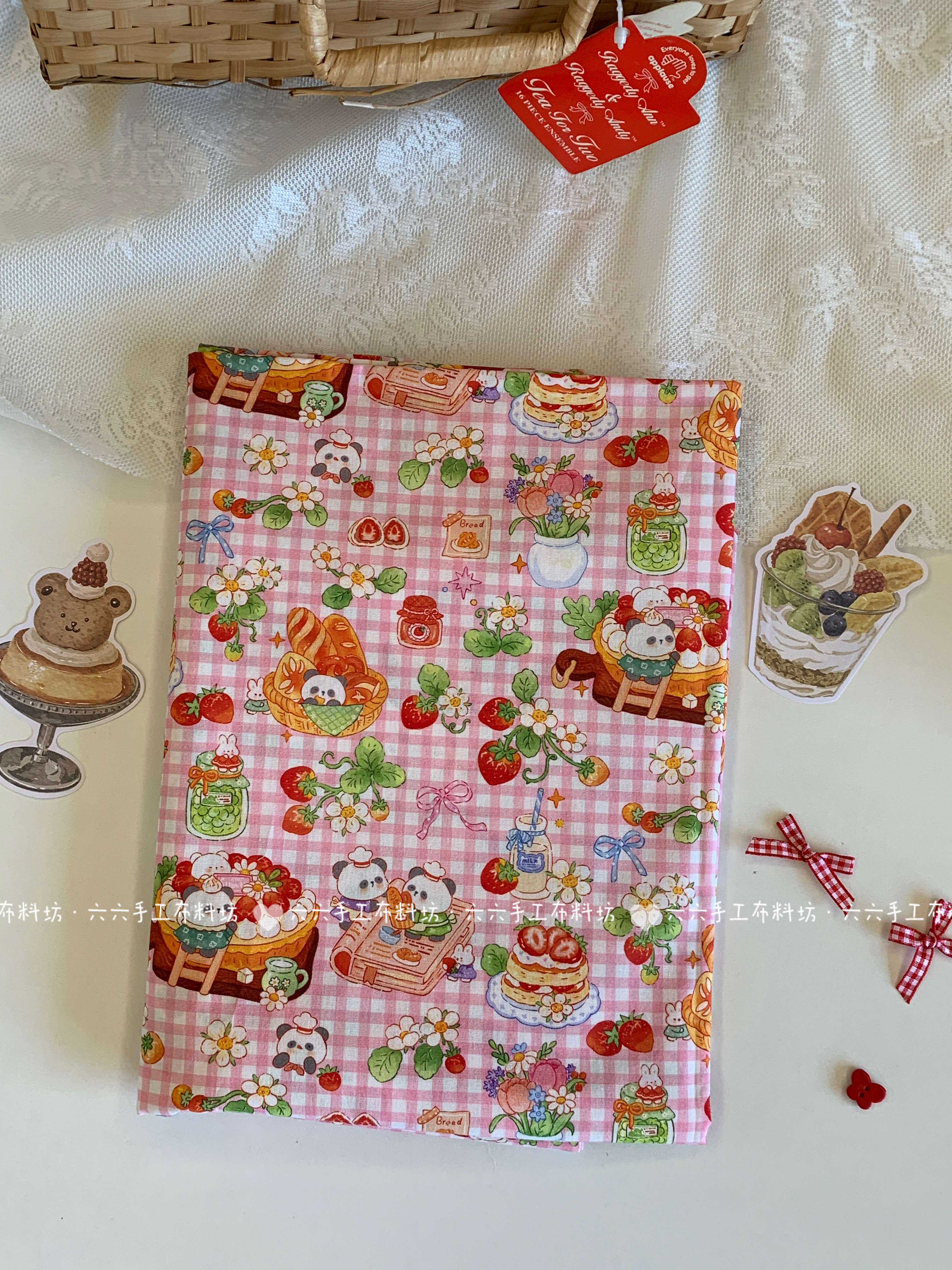 全棉40支汤丸酱可爱熊猫莓果印花布家居服发饰童装裙子辅料diy布,居家布艺,海绵垫/布料/面料/手工diy,淘宝优惠券,粉丝福利购,淘宝优惠卷
