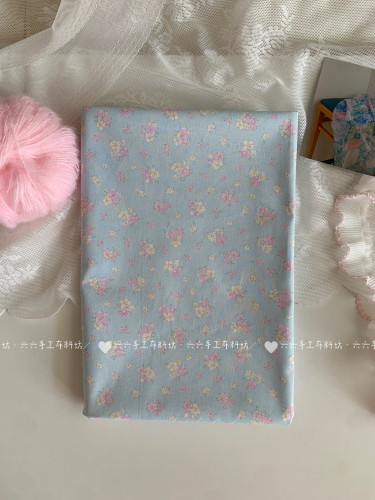 全棉40支印花布ins韩系清新蓝粉碎花家居服发饰发圈童装布diy布料