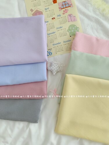 韩系ins百搭色织面料奶油马卡龙色系细细条纹服装发圈手工diy布料