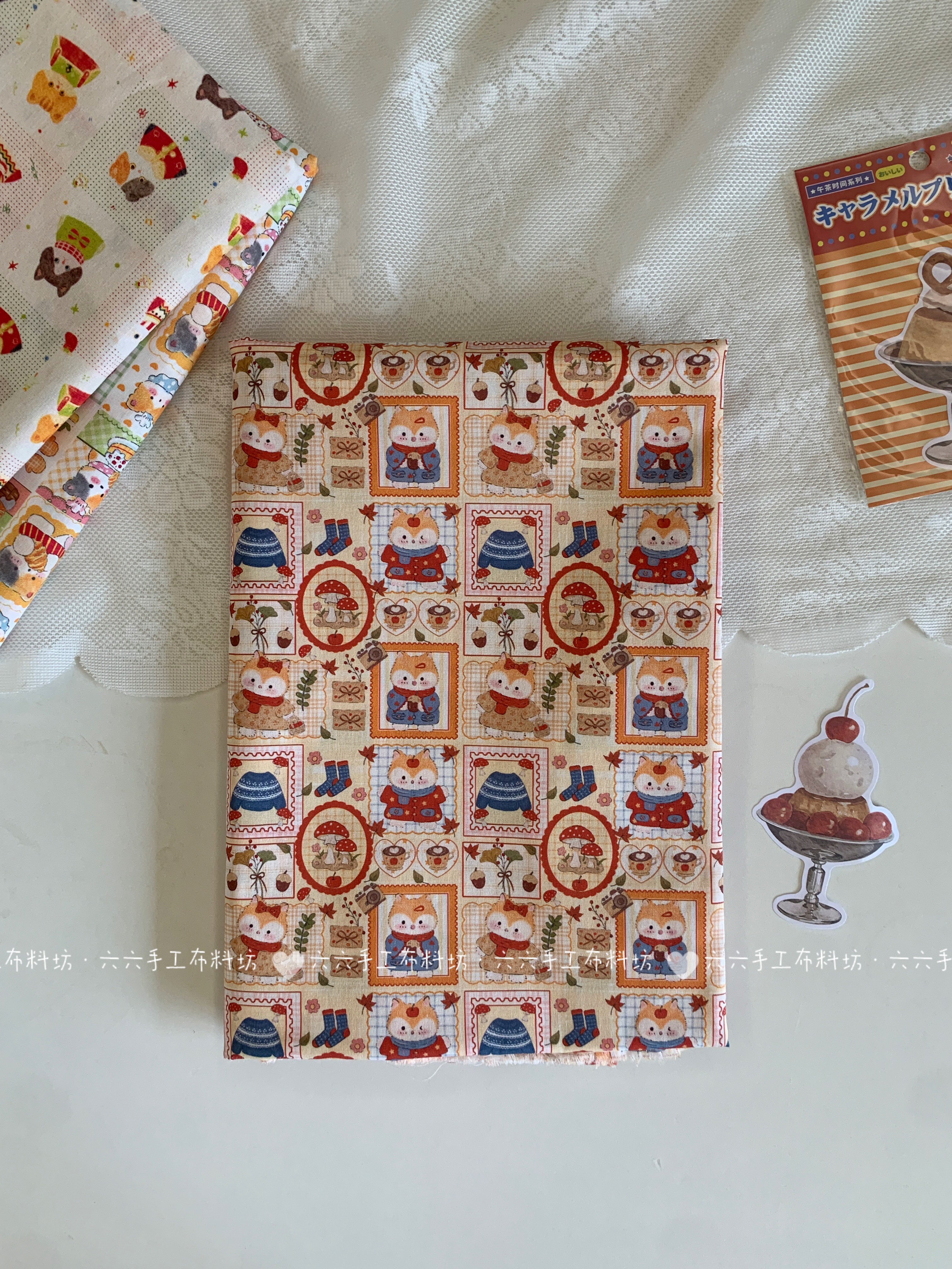 全棉40支印花布可爱卡通蘑菇松果小狐狸家居服发饰童装布diy布料