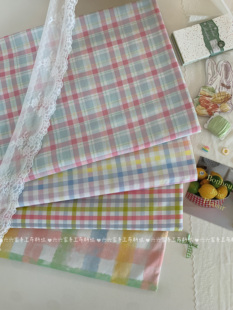 全棉40支印花布日系清新百搭ins彩色格子家居服发饰童装布diy布料