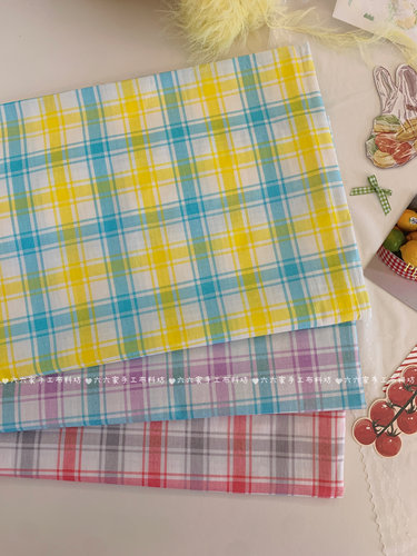 全棉60支印花布料韩系ins撞色设计格子服装发饰童装包包手工diy布