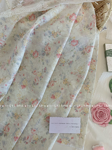全棉40支印花面料法式复古油画风玫瑰花服装发饰连衣裙包包diy布