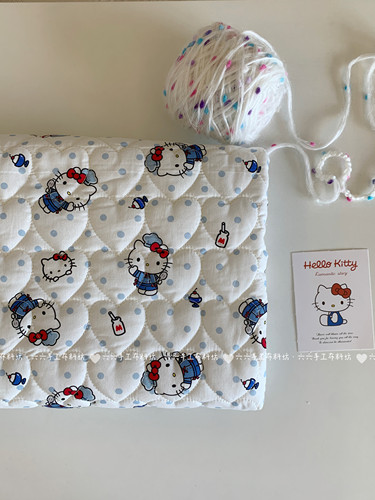 全棉印花爱心绗棉布料可爱卡通厨师猫面料家居服发饰童装包包diy